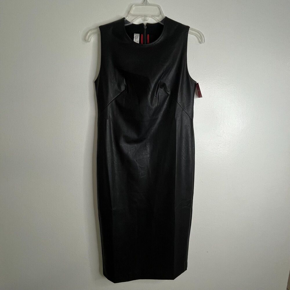 SPANX Leather-Like Sleeveless Sheath Dress Luxe Black NWT Sz Small New $228